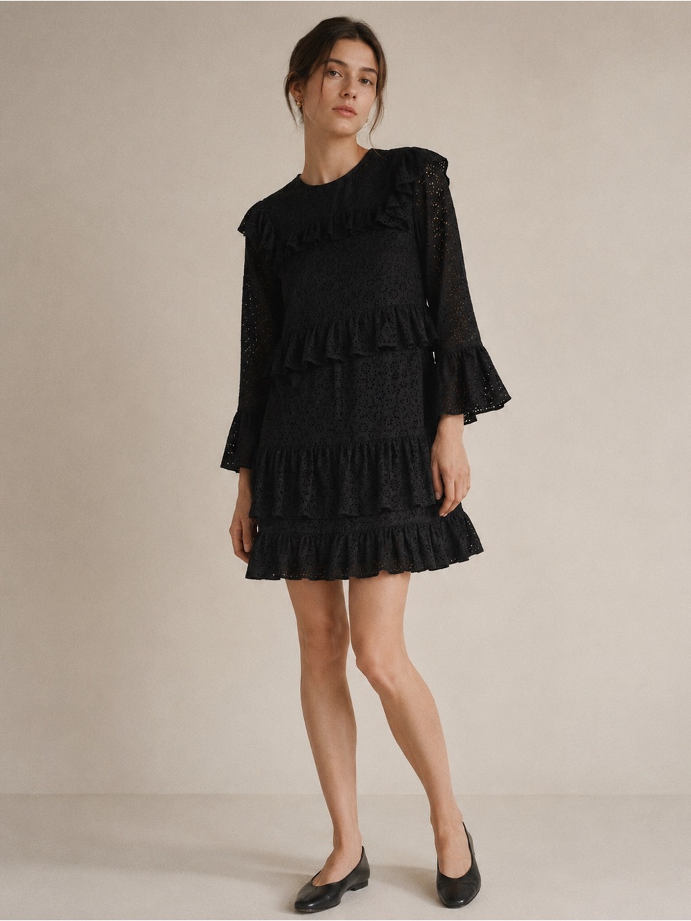 Madewell size 6 black eyelet ruffle dress